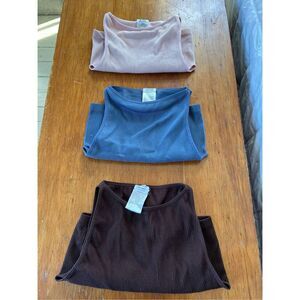 Bundle of Cotton On high neck ribbed cropped tank tops pink, brown and slate blu